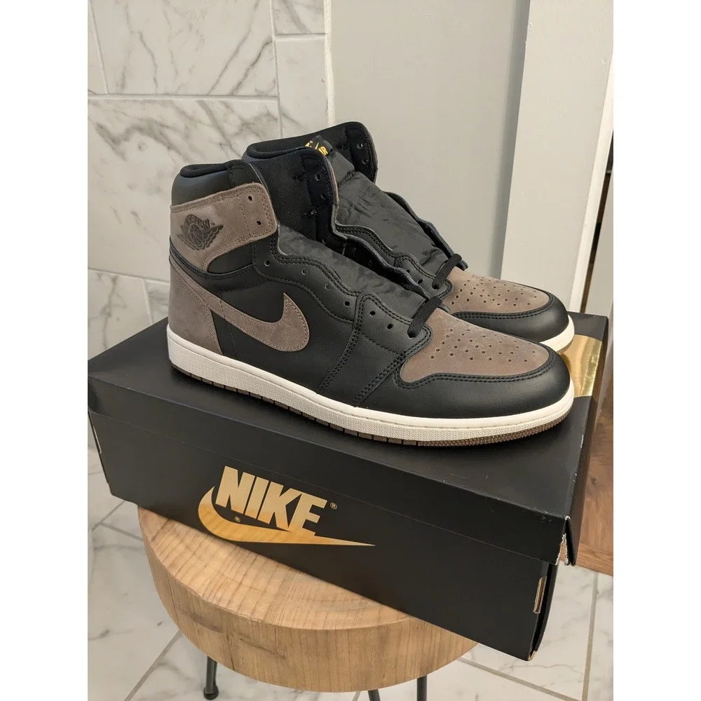 Air Jordan 1 Retro High OG Black Metallic Gold Brown Sneakers‎ Mens Size 14